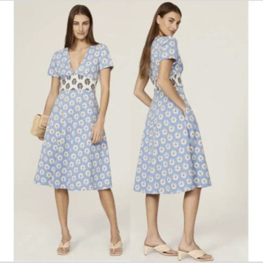 Hutch Daisy Rainey Mixed Print A-line Knit V-Neck Midi Dress Size 4X